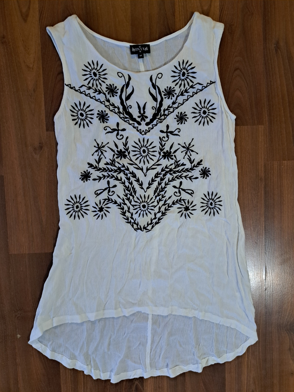 Onyx White Sleeveless Embroidered Tank Top